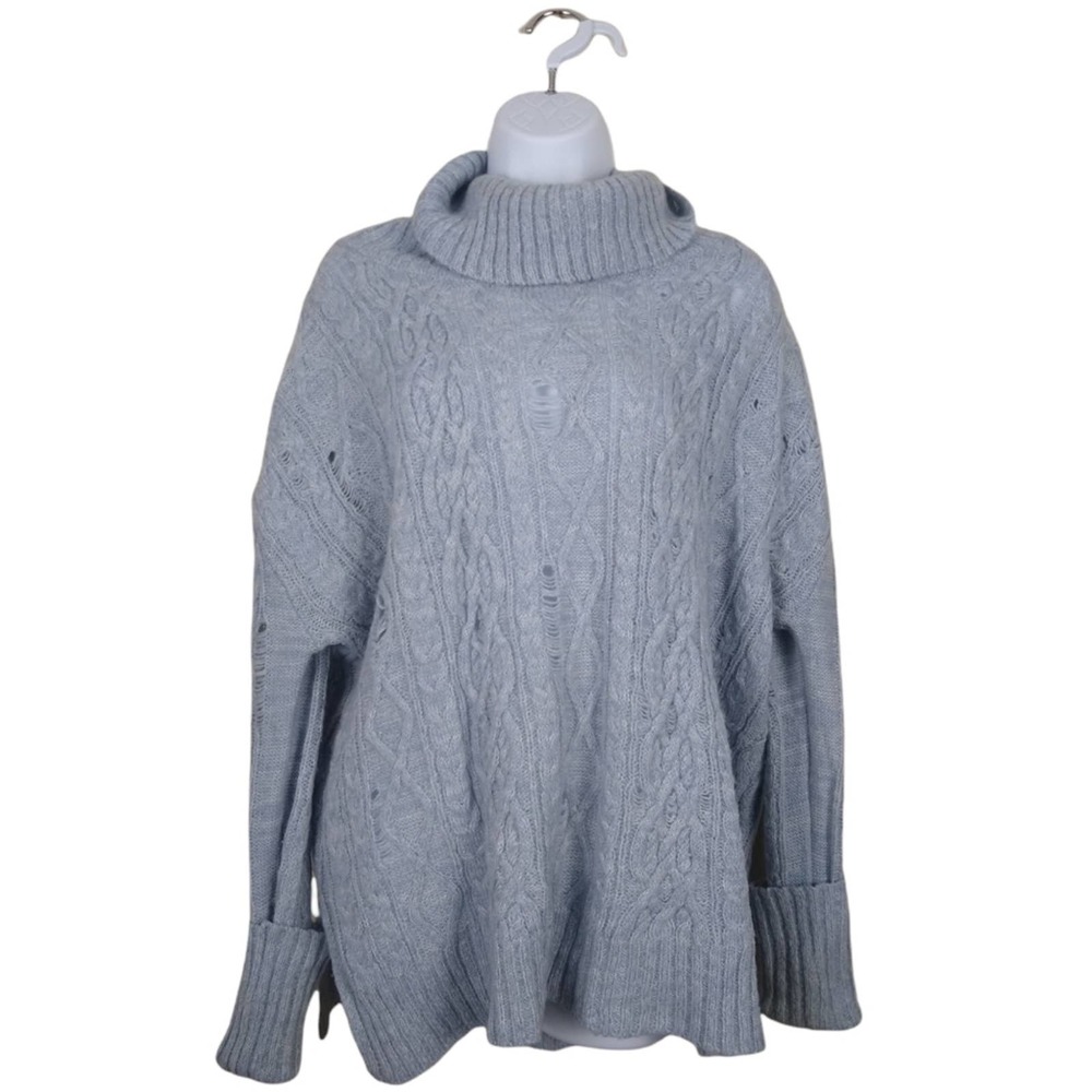 Free People Soft Grey Complex Cable Cowl Neck Sweater Small